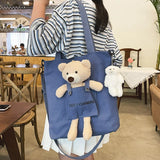 Canvas Bag Woman Casual Femele Shoulder Bags Bear Canvas Shoulder Bags