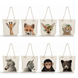 Animal Series Linen Tote Bag Fox Elephant Printed