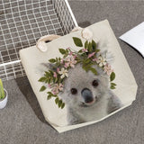 Animal Series Linen Tote Bag Fox Elephant Printed