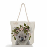 Animal Series Linen Tote Bag Fox Elephant Printed
