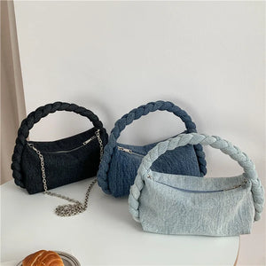 Vintage Denim Chain Messenger Tote Bag for Women