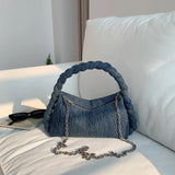 Vintage Denim Chain Messenger Tote Bag for Women