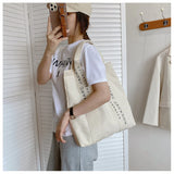 Canvas Shoulder Tote Bag Minimalist Style Large Women Reusable Purse