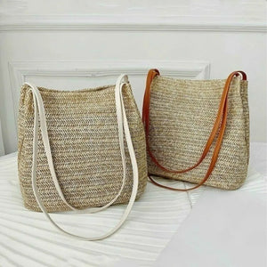 Boho Woven Straw Bucket Bag Beach Messenger One-shoulder Casual Bag