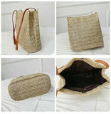 Boho Woven Straw Bucket Bag Beach Messenger One-shoulder Casual Bag