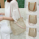 Boho Woven Straw Bucket Bag Beach Messenger One-shoulder Casual Bag