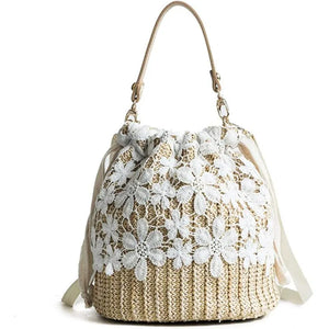 Straw Lace Woven Sling Bag Beige Women One Size
