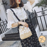Straw Lace Woven Sling Bag Beige Women One Size