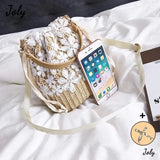 Straw Lace Woven Sling Bag Beige Women One Size