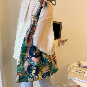 Retro Painted Girl Canvas Bag Shoulder Bags Large Capacity