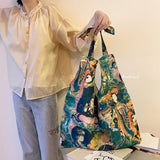 Retro Painted Girl Canvas Bag Shoulder Bags Large Capacity