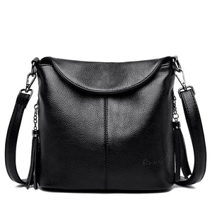 Tassel Bucket Bag Soft Leather Crossbody Bag for Women