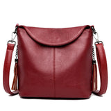 Tassel Bucket Bag Soft Leather Crossbody Bag for Women
