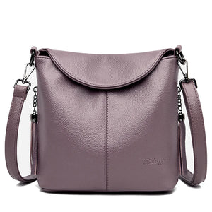 Tassel Bucket Bag Soft Leather Crossbody Bag for Women
