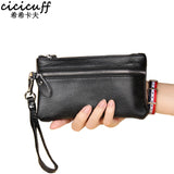 Women's Leather Key Case Pouch Clutch with Wrist Strap