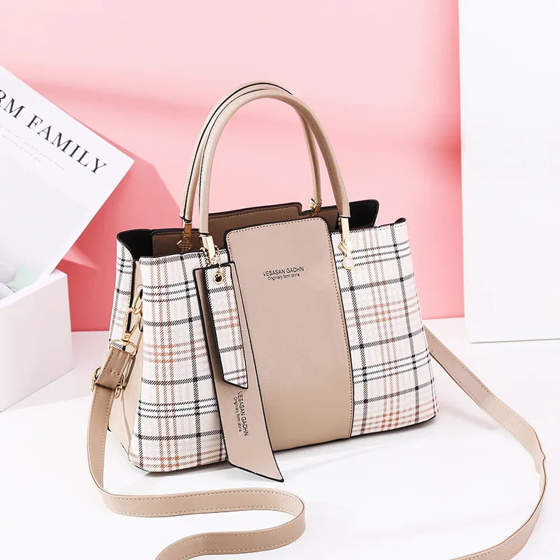 Plaid Stitching Handbag Large Capacity Crossbody Bag