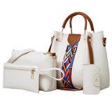 Women 4Pcs Retro Pattern Handbag Shoulder Bag+Card Package
