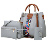 Women 4Pcs Retro Pattern Handbag Shoulder Bag+Card Package