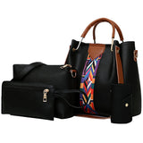 Women 4Pcs Retro Pattern Handbag Shoulder Bag+Card Package