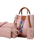 Women 4Pcs Retro Pattern Handbag Shoulder Bag+Card Package