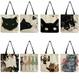Cat Tote Shopping Shoulder Bag Lady High Capacity Cartoon Animal Women Eco Frien