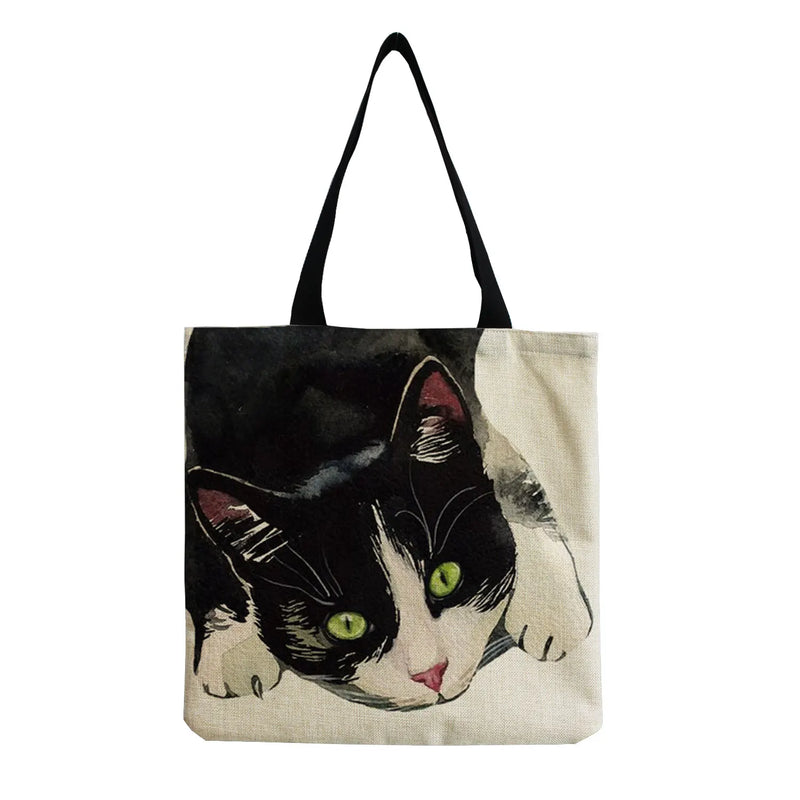 Cat Tote Shopping Shoulder Bag Lady High Capacity Cartoon Animal Women Eco Frien