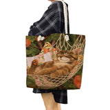 Floral Cat Printed Tote Bag Portable Shoulder Travel Casual Animal
