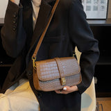 Stone Pattern Flap Hasp Shoulder Bag Brown Female Crossbody Bags