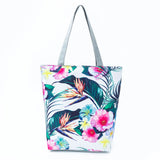 Floral Print Canvas Shoulder Bag Women High Capacity Shopping Handbag