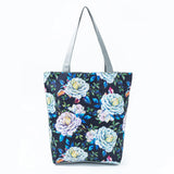 Floral Print Canvas Shoulder Bag Women High Capacity Shopping Handbag