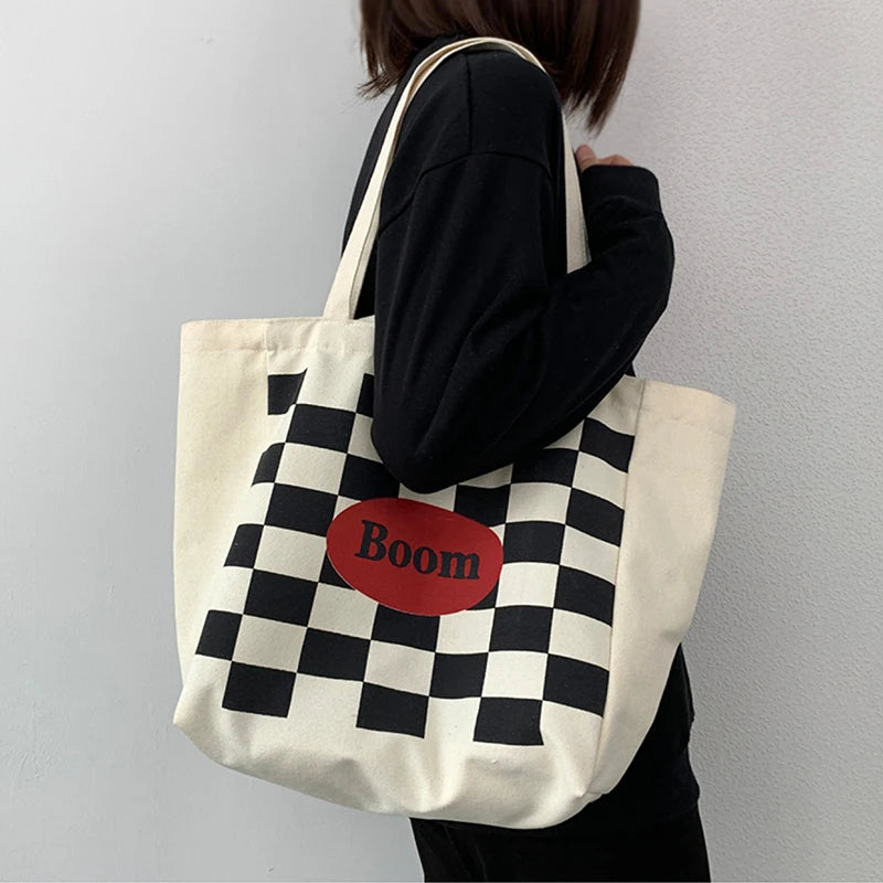 Plaid Women Shoulder Bags Harajuku Canvas Y2k Schoolbag