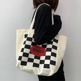 Plaid Women Shoulder Bags Harajuku Canvas Y2k Schoolbag