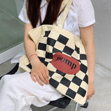 Plaid Women Shoulder Bags Harajuku Canvas Y2k Schoolbag