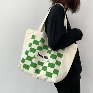Plaid Women Shoulder Bags Harajuku Canvas Y2k Schoolbag