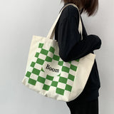 Plaid Women Shoulder Bags Harajuku Canvas Y2k Schoolbag