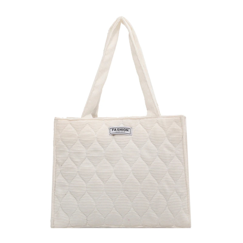 Corduroy Tote Casual Handbag Soft Reusable Solid Female Shopping Bag
