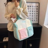 Plush Fluffy Shopper Shoulder Bag for Girls School Bear Cotton Bag