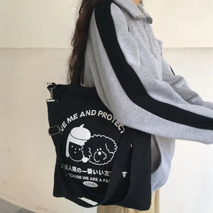 Canvas Anime Print Large Capacity Japanese Shoulder Shopper Bag