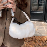 Women's Plush Handbag, Stylish High Plush Cloud Underarm Bag