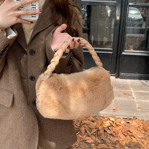 Women's Plush Handbag, Stylish High Plush Cloud Underarm Bag