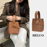 Women's Spring Woven Lace Up Bucket Shoulder Bag