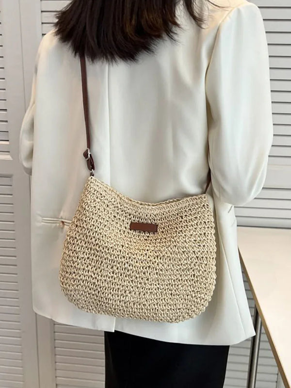Women's Weave Beach Bag Large Capacity Shoulder Crossbody Tote