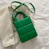 Retro Plaid Crossbody Bag PU Leather Vertical Square