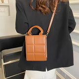 Retro Plaid Crossbody Bag PU Leather Vertical Square