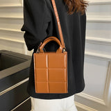 Retro Plaid Crossbody Bag PU Leather Vertical Square