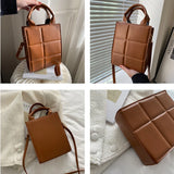 Retro Plaid Crossbody Bag PU Leather Vertical Square