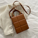 Retro Plaid Crossbody Bag PU Leather Vertical Square