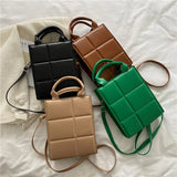 Retro Plaid Crossbody Bag PU Leather Vertical Square