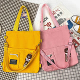 Canvas Shoulder Bag Retro Solid Girls Student Bookbag Tote Bags