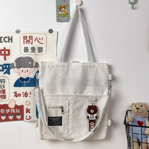 Canvas Shoulder Bag Retro Solid Girls Student Bookbag Tote Bags